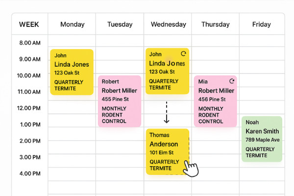 Modern pest control calendar dashboard interface