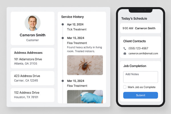 Client management dashboard with multiple properties and visit history