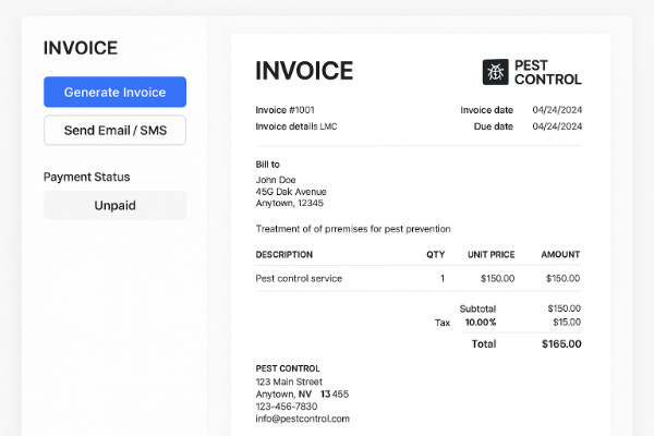 Professional invoice generation interface with PDF preview